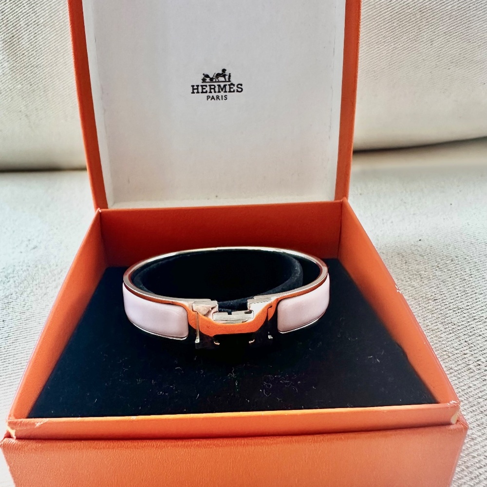 Hermes Pladium Plated Clic H Bracelet in Rose Candeur